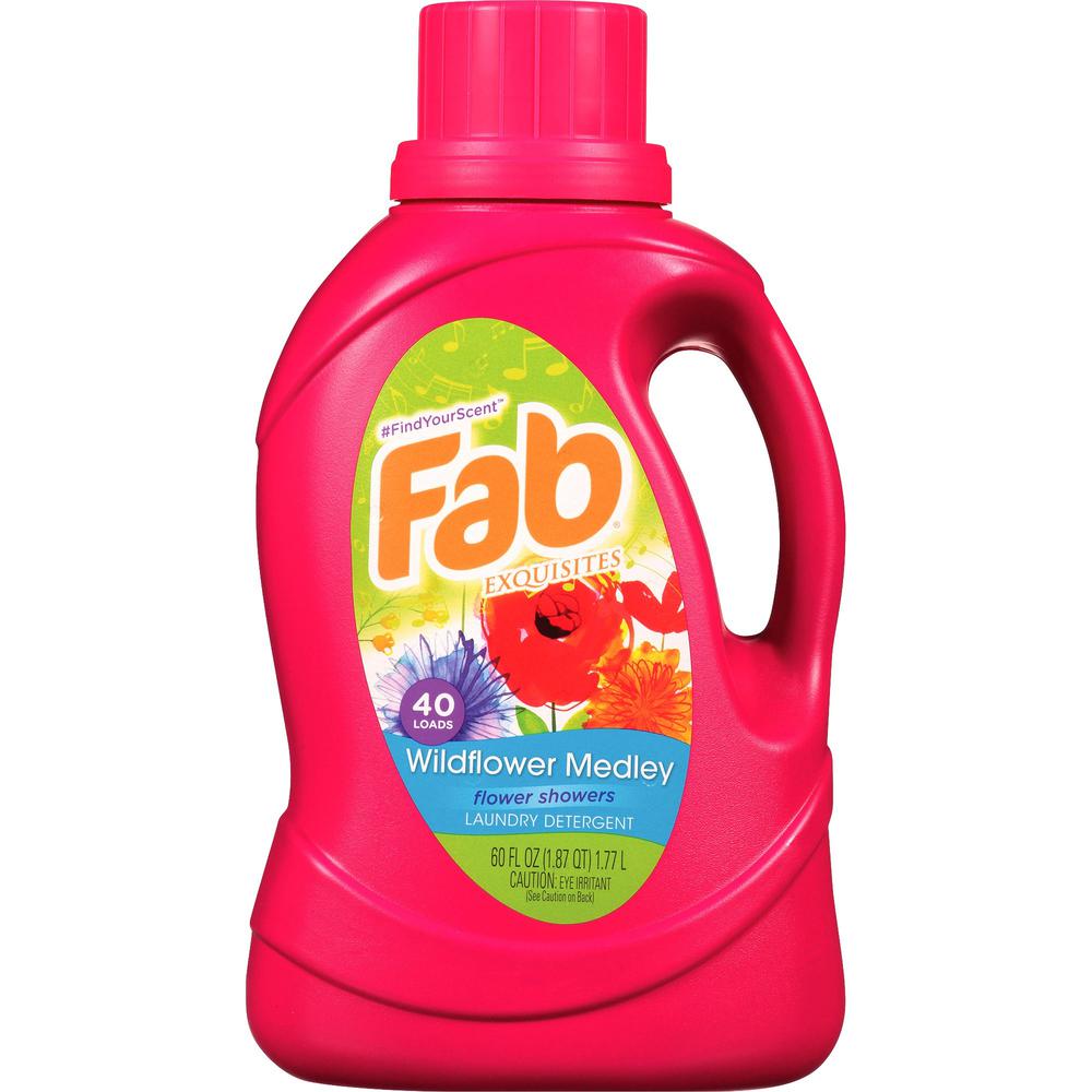 Fab Liquid Laundry Detergent - 60 fl oz (1.9 quart) - Wildflower Medley Scent - 6 / Carton - Phosphorous-free - Multi. Picture 2