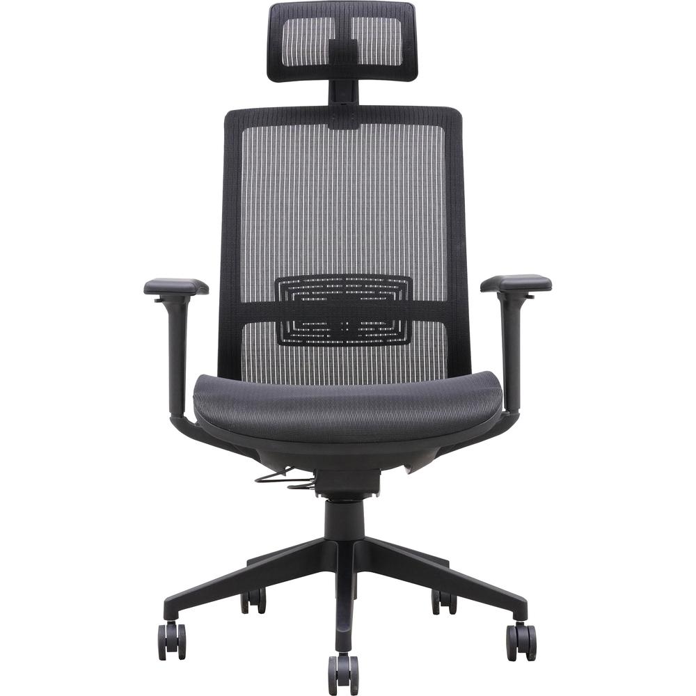 Lorell Mesh High-Back Task Chair With Headrest - Black - Armrest - 1 Each. Picture 3
