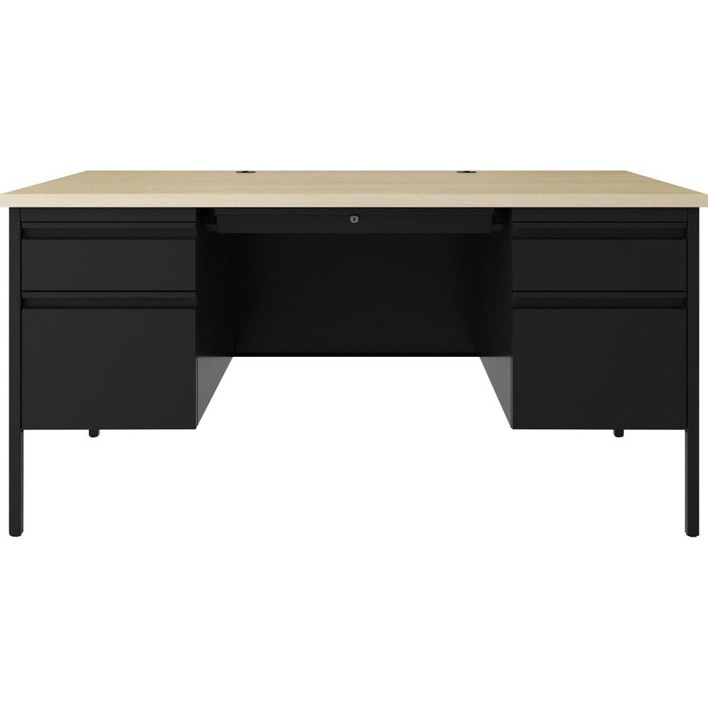 Lorell Fortress Series Double-Pedestal Desk - 60" x 29.5"30" , 1.1" Top, 0.8" Modesty Panel - File Drawer(s) - Double Pedestal - Square Edge - Material: Steel - Finish: Black. Picture 3