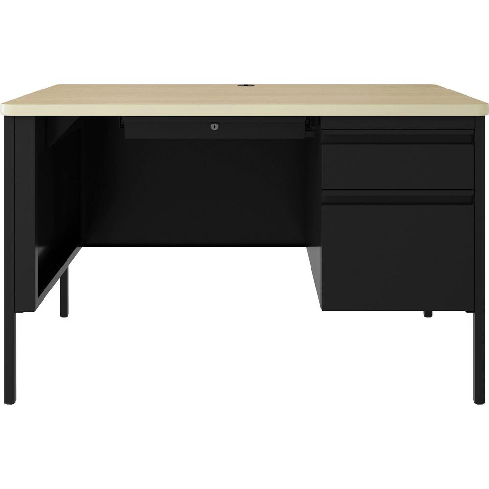 Lorell Fortress Series 48" Right Single-Pedestal Desk - 48" x 29.5"30" , 0.8" Modesty Panel, 1.1" Top - Single Pedestal on Right Side - Square Edge - Material: Steel - Finish: Black. Picture 3