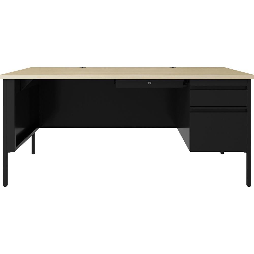 Lorell Fortress Series 66" Right-Pedestal Desk - 66" x 29.5"30" , 0.8" Modesty Panel, 1.1" Top - Single Pedestal on Right Side - Square Edge - Material: Steel - Finish: Black. Picture 2