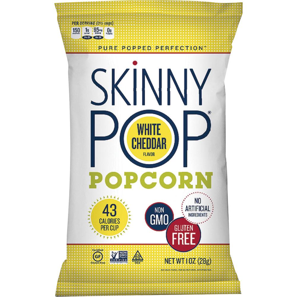 SkinnyPop White Cheddar Popcorn - Preservative-free, Dairy-free, Gluten-free, Trans Fat Free, Tree-nut Free, Peanut-free - White Cheddar - 1 oz - 12 / Carton. Picture 3