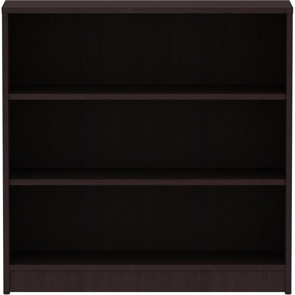Lorell Laminate Bookcase - 36" x 12" x 36" - 3 x Shelf(ves) - Laminated, Sturdy, Contemporary Style, Square Edge, Adjustable Shelf - Espresso - Medium Density Fiberboard (MDF), Laminate - Assembly Req. Picture 6