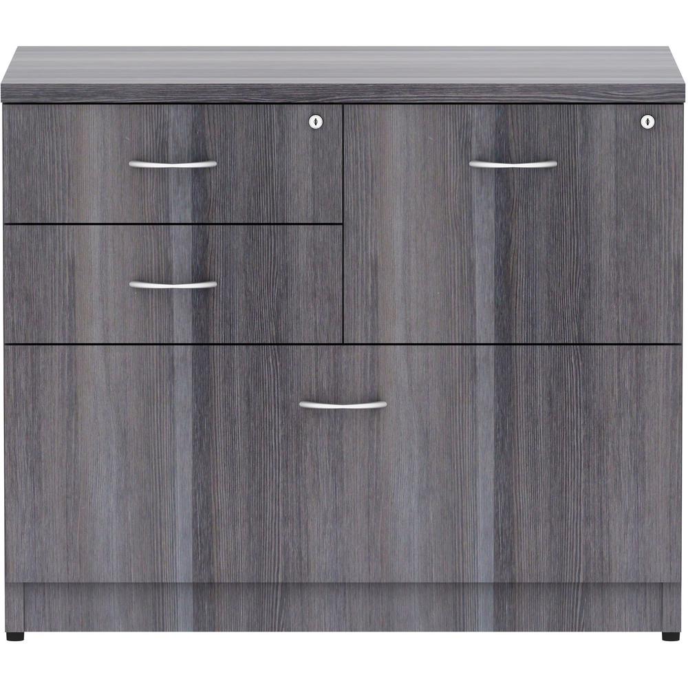 Lorell Essentials Series Box/Box/File Lateral File - 35.5" x 22"29.5" Lateral File, 1" Top - 4 x File, Box Drawer(s) - Finish: Weathered Charcoal Laminate. Picture 2