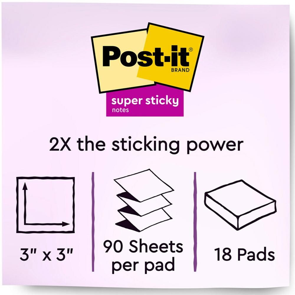 Post-it&reg; Super Sticky Dispenser Notes - Supernova Neons Color Collection - 3" x 3" - Square - 90 Sheets per Pad - Aqua Splash, Acid Lime, Guava - Paper - Super Sticky, Adhesive, Recyclable, Pop-up. Picture 3