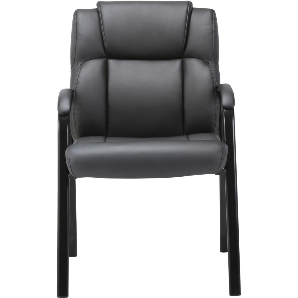 Lorell Low-back Cushioned Guest Chair - Black Bonded Leather Seat - Black Bonded Leather Back - Powder Coated Steel Frame - High Back - Four-legged Base - Armrest - 1 Each. Picture 2
