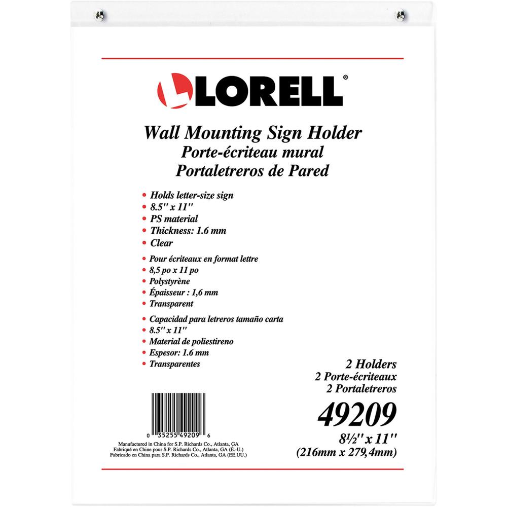 Lorell Wall-Mounted Sign Holders - Support 8.50" x 11" Media - Acrylic - 2 / Pack - Clear. Picture 7