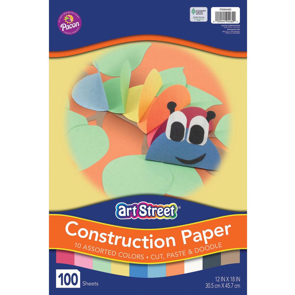 Art Street Lightweight Construction Paper - Art Project, Craft Project, Fun and Learning, Cutting, Pasting - 12"Width x 18"Length - 100 / Pack - Assorted. Picture 3
