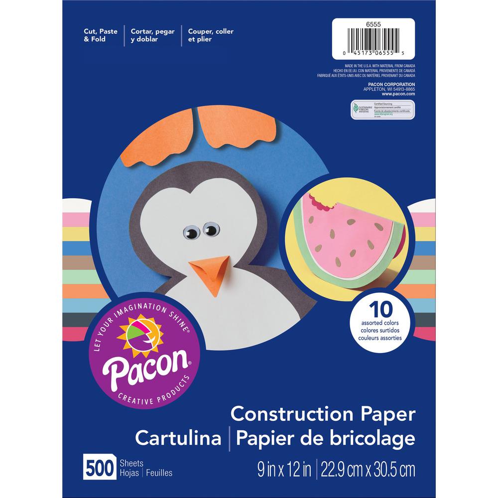 Prang Construction Paper - Art Project, Craft Project, Fun and Learning, Cutting, Pasting - 9"Width x 12"Length - 45 lb Basis Weight - 500 / Pack - Assorted. Picture 3