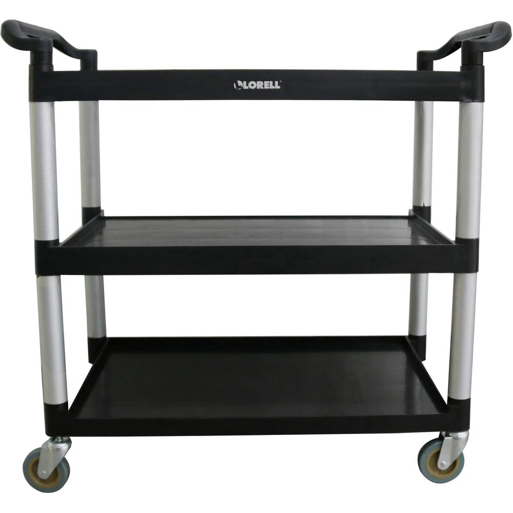 Lorell X-tra Utility Cart - 3 Shelf - Dual Handle - 300 lb Capacity - 4 Casters - 4" Caster Size - Plastic - x 42" Width x 20" Depth x 38" Height - Black - 1 Each. Picture 4
