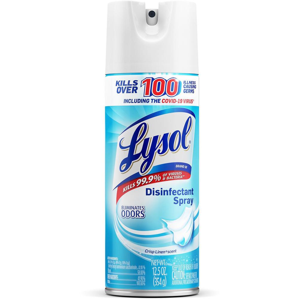 Lysol Crisp Linen Disinfectant Spray - 12.50 oz (0.78 lb) - Crisp Linen Scent - 12 / Carton - Clear. Picture 2