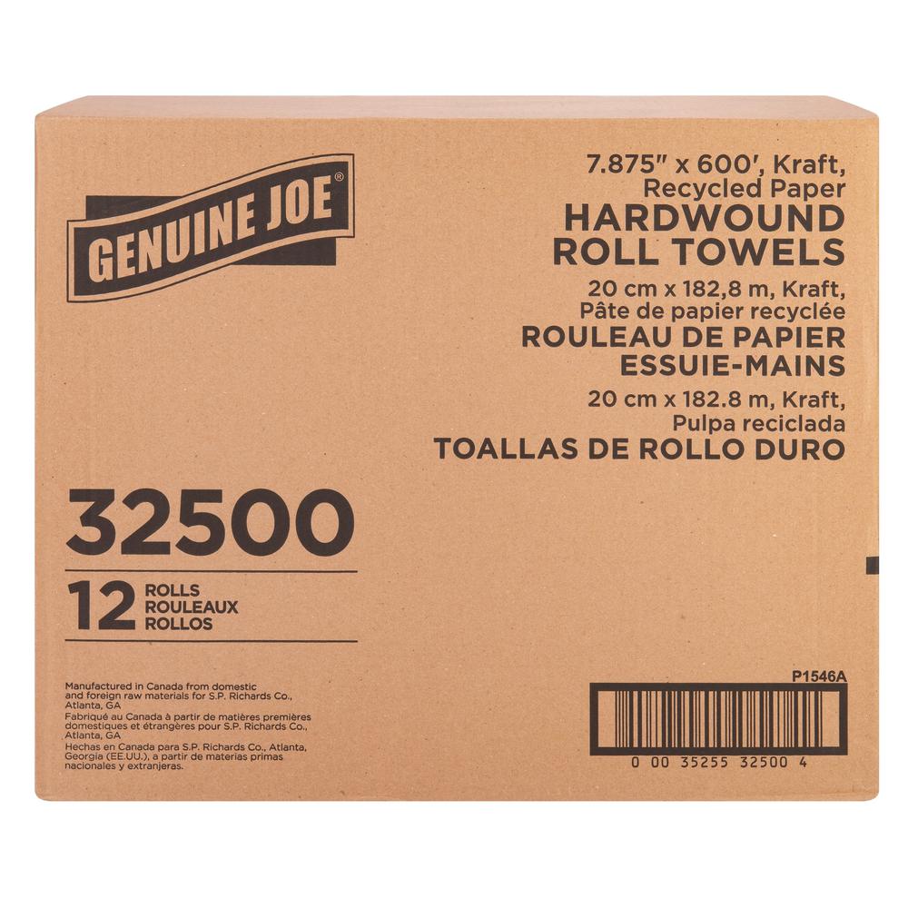 Genuine Joe Embossed Hardwound Roll Towels - 7.88" x 600 ft - 2" Core - Brown - 12 / Carton. Picture 6