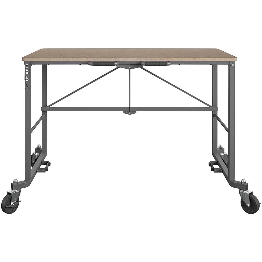 Cosco Smartfold Portable Work Desk Table - Rectangle Top - Four Leg Base - 4 Legs - 350 lb Capacity x 51.40" Table Top Width x 26.50" Table Top Depth - 55.45" Height - Assembly Required - Brown - Stee. Picture 6