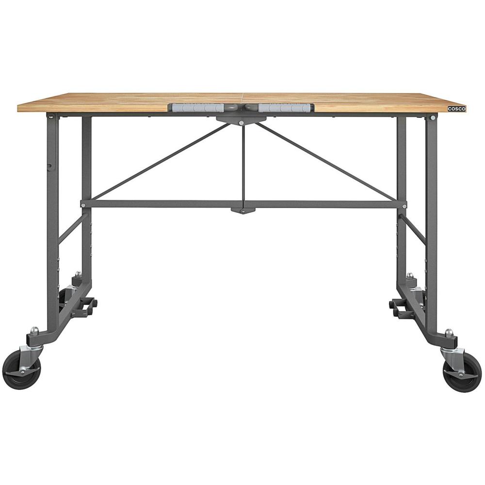Cosco Smartfold Portable Work Desk Table - Four Leg Base - 4 Legs - 400 lb Capacity x 14.50" Table Top Width x 25.51" Table Top Depth - 55.25" Height - Gray - Steel - Hardwood Top Material - 1 Each. Picture 4