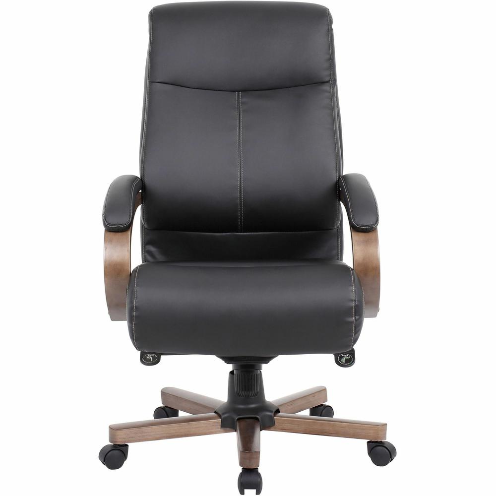 Lorell Wood Base Leather High-back Executive Chair - Black Leather Seat - Black Leather Back - High Back - Armrest - 1 Each. Picture 8
