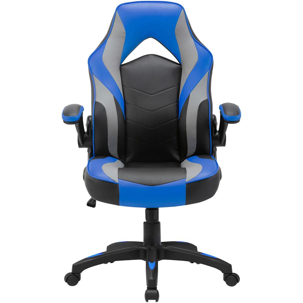 Lorell High-Back Gaming Chair - For Gaming - Vinyl, Nylon - Blue, Black, Gray. Picture 3