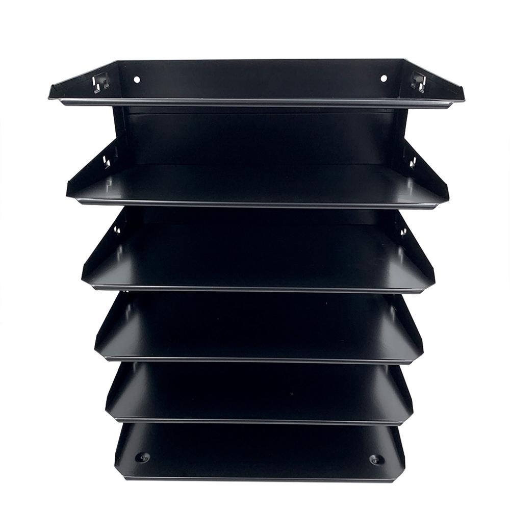 Huron Horizontal Slots Desk Organizer - 6 Compartment(s) - Horizontal - 15" Height x 8.8" Width x 12" Depth - Durable, Label Holder - Black - Steel - 1 Each. Picture 7