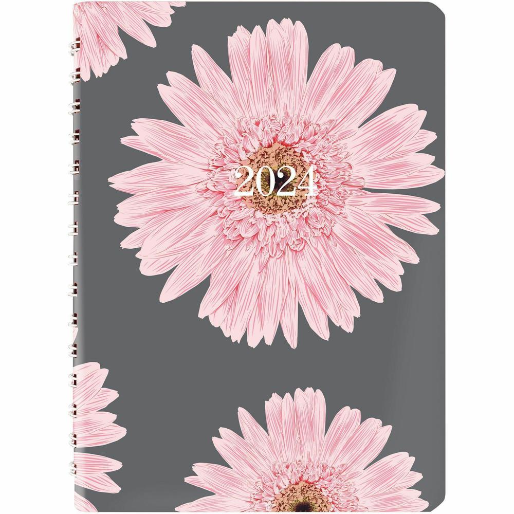 Brownline Essential Daily/Monthly Planner Book - Daily, Monthly - 12 Month - January - December - 7:00 AM to 7:30 PM - Half-hourly - 1 Day Single Page Layout - 8" x 5" Sheet Size - Twin Wire - Pink - . Picture 5