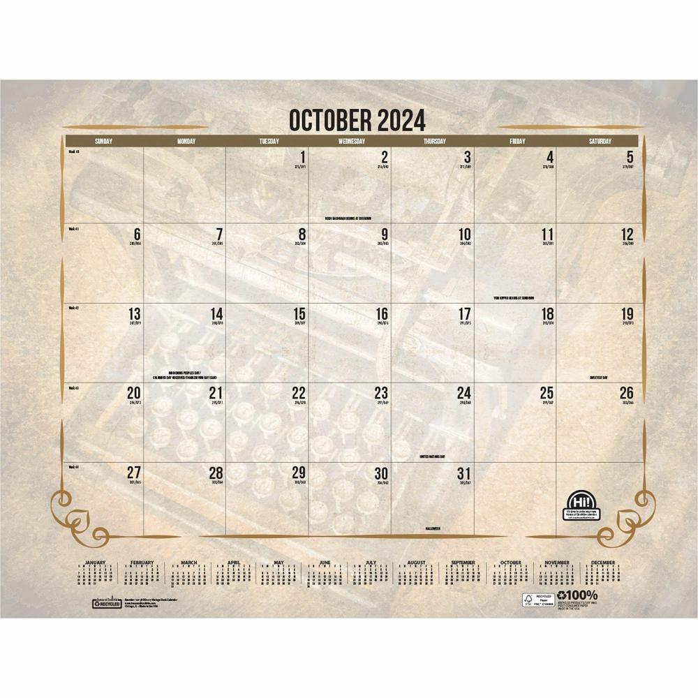 House of Doolittle Vintage Monthly Desk Pad Calendar - Julian Dates - Monthly - 12 Month - January - December - 1 Month Single Page Layout - 22" x 17" Sheet Size - Headband - Desk Pad - Brown - Leathe. Picture 5