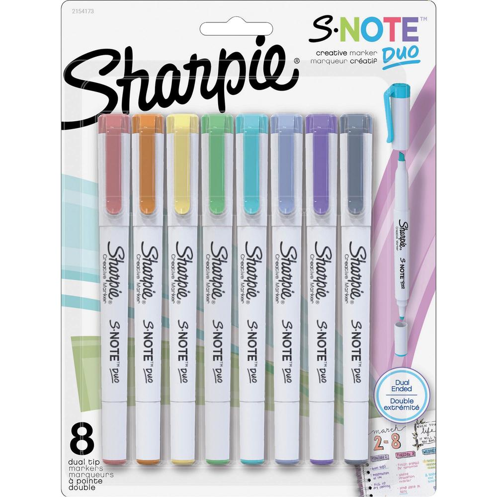 Sharpie S-Note Duo Dual-Tip Markers - Chisel, Bullet Marker Point Style - Assorted - 6 / Box. Picture 3