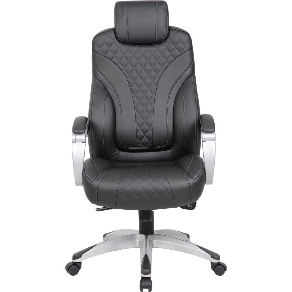 Boss Hinged Arm Executive Chair - Black Vinyl Seat - Black Back - 5-star Base - Armrest - 1 Each. Picture 3