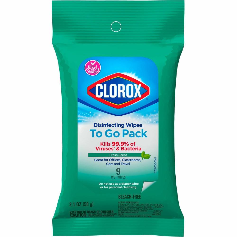 Clorox On The Go Bleach-Free Disinfecting Wipes - Ready-To-Use Wipe - Fresh Scent - 9 / Pack - 24 / Carton - White. Picture 2