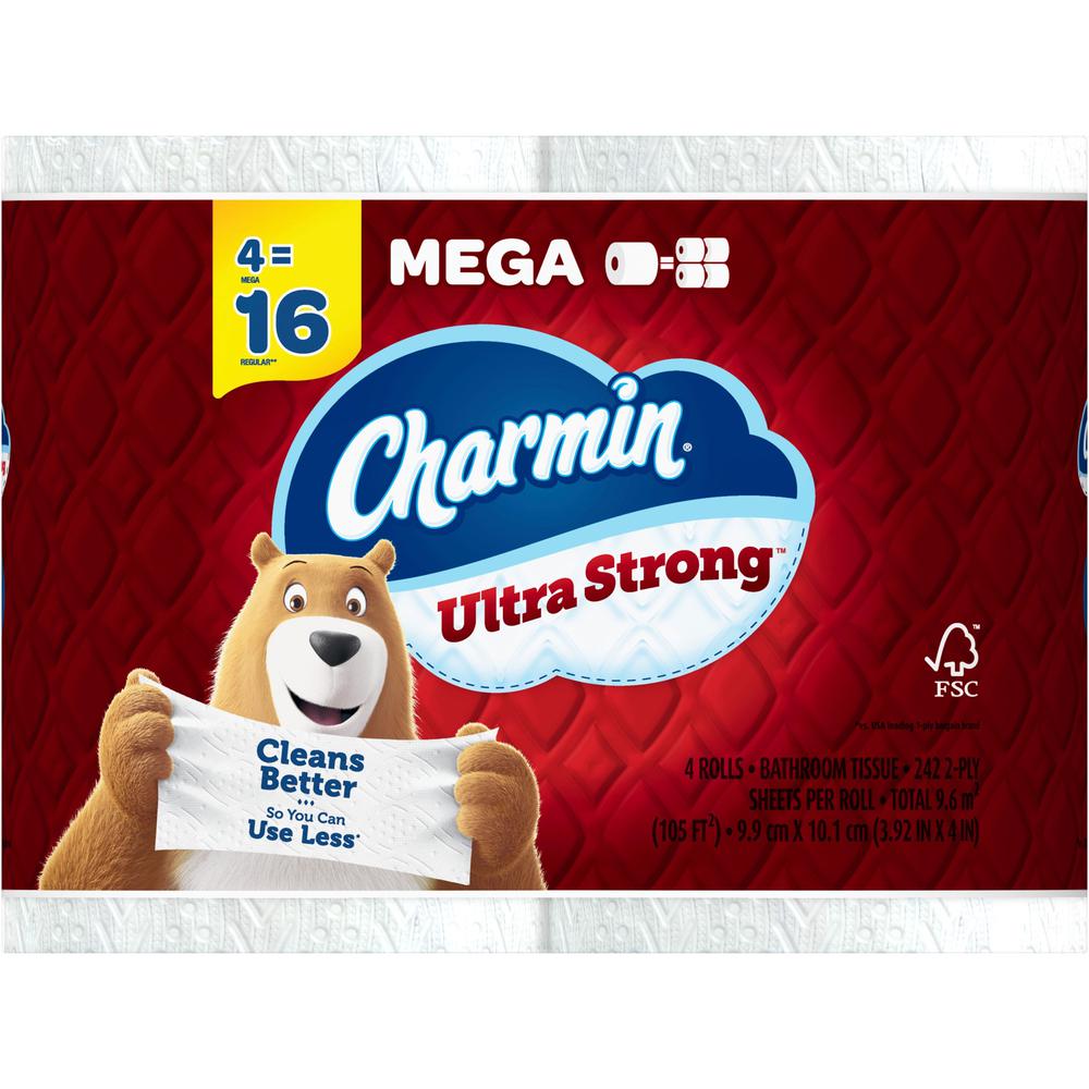Charmin Ultra Strong Bath Tissue - 2 Ply - White - 4 Rolls Per Pack - 1 Pack. Picture 3