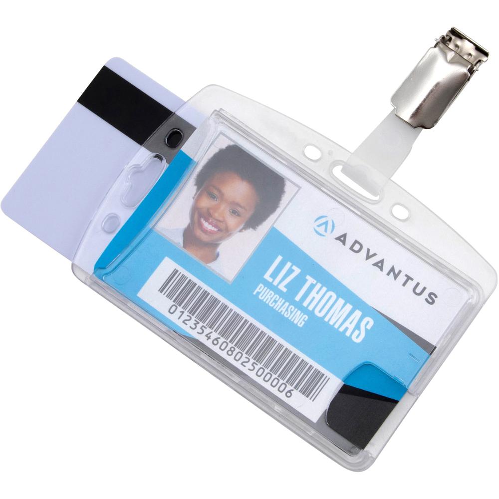 Advantus Plastic ID Card Holders - Horizontal/Vertical - Plastic - 25 / Pack - Clear - Rotating Clip. Picture 5