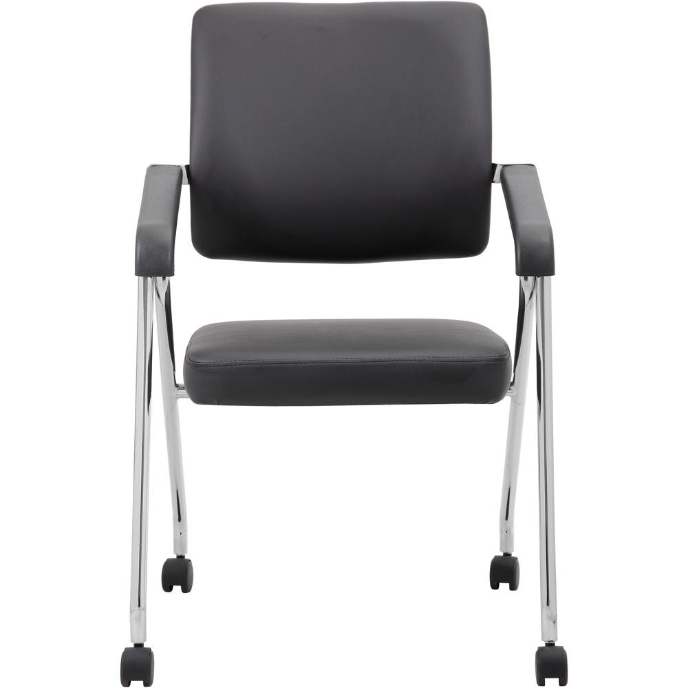Boss Caressoft Plus Training Chair - Black Seat - Black Back - Chrome Frame - Four-legged Base - Vinyl - Armrest - 2 / Carton. Picture 3