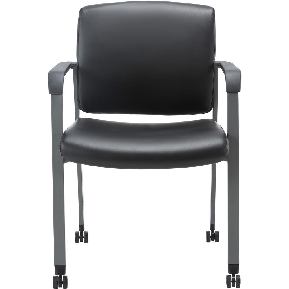 Lorell Healthcare Upholstery Guest Chair with Casters - Vinyl Seat - Vinyl Back - Steel Frame - Square Base - Black - Armrest - 1 Each. Picture 2