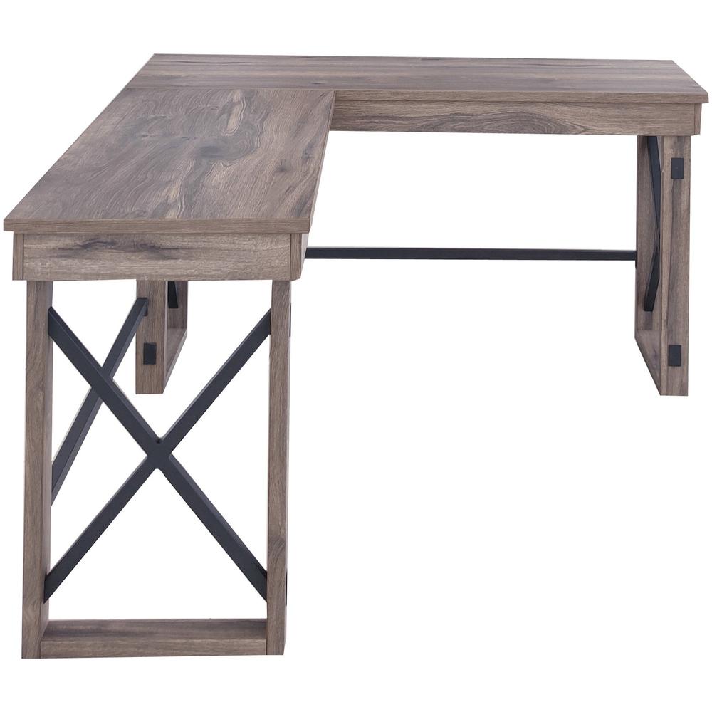 LYS L-Shaped Industrial Desk - L-shaped Top - 200 lb Capacity x 52.13" Table Top Width x 19.75" Table Top Depth - 29.50" Height - Assembly Required - Aged Oak - Medium Density Fiberboard (MDF) - 1 Eac. Picture 3