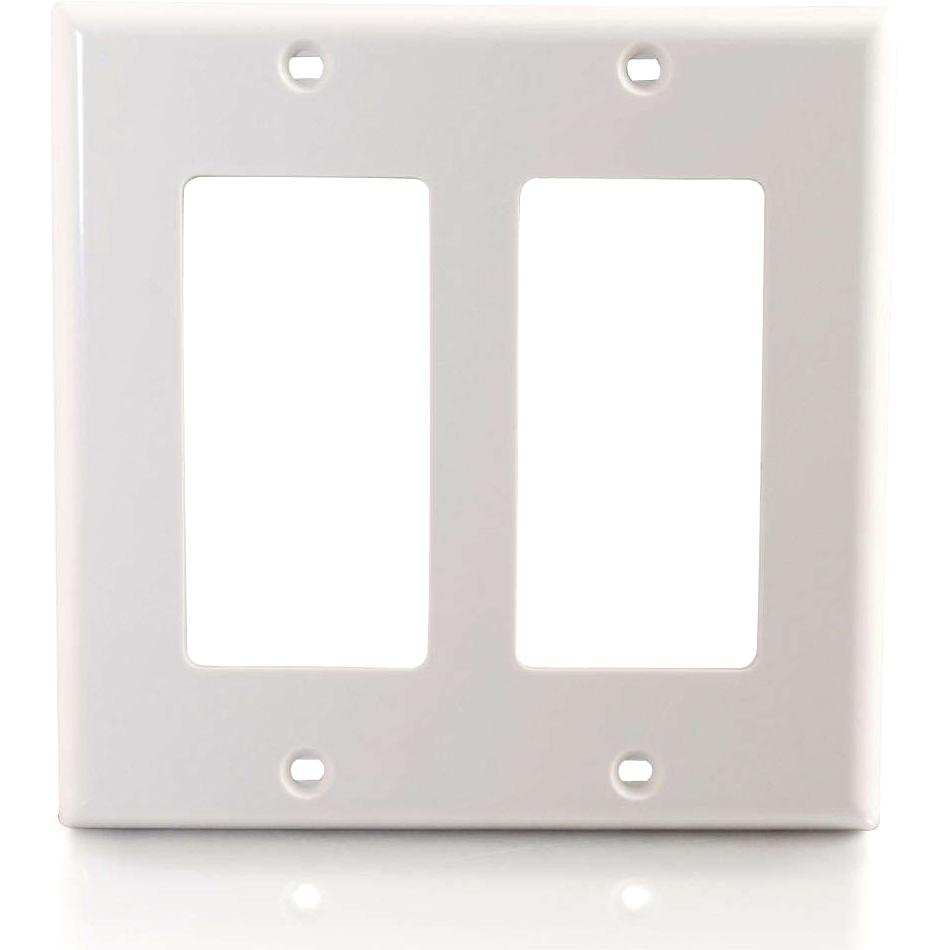 C2G Two Decorative Style Cutout Double Gang Wall Plate - White - White. Picture 4