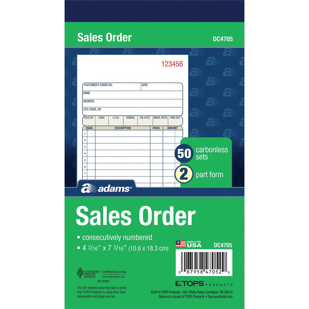 Adams Carbonless 2-part Numbered Sales Order Books - 50 Sheet(s) - 2 PartCarbonless Copy - 4.18" x 7.18" Sheet Size - White - Assorted Sheet(s) - Red Print Color - 1 Each. Picture 3