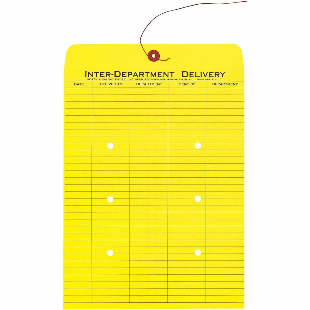 Quality Park 10 x 13 Inter-Departmental Envelopes - Inter-department - 10" Width x 13" Length - 28 lb - String/Button - 100 / Box - Yellow. Picture 2