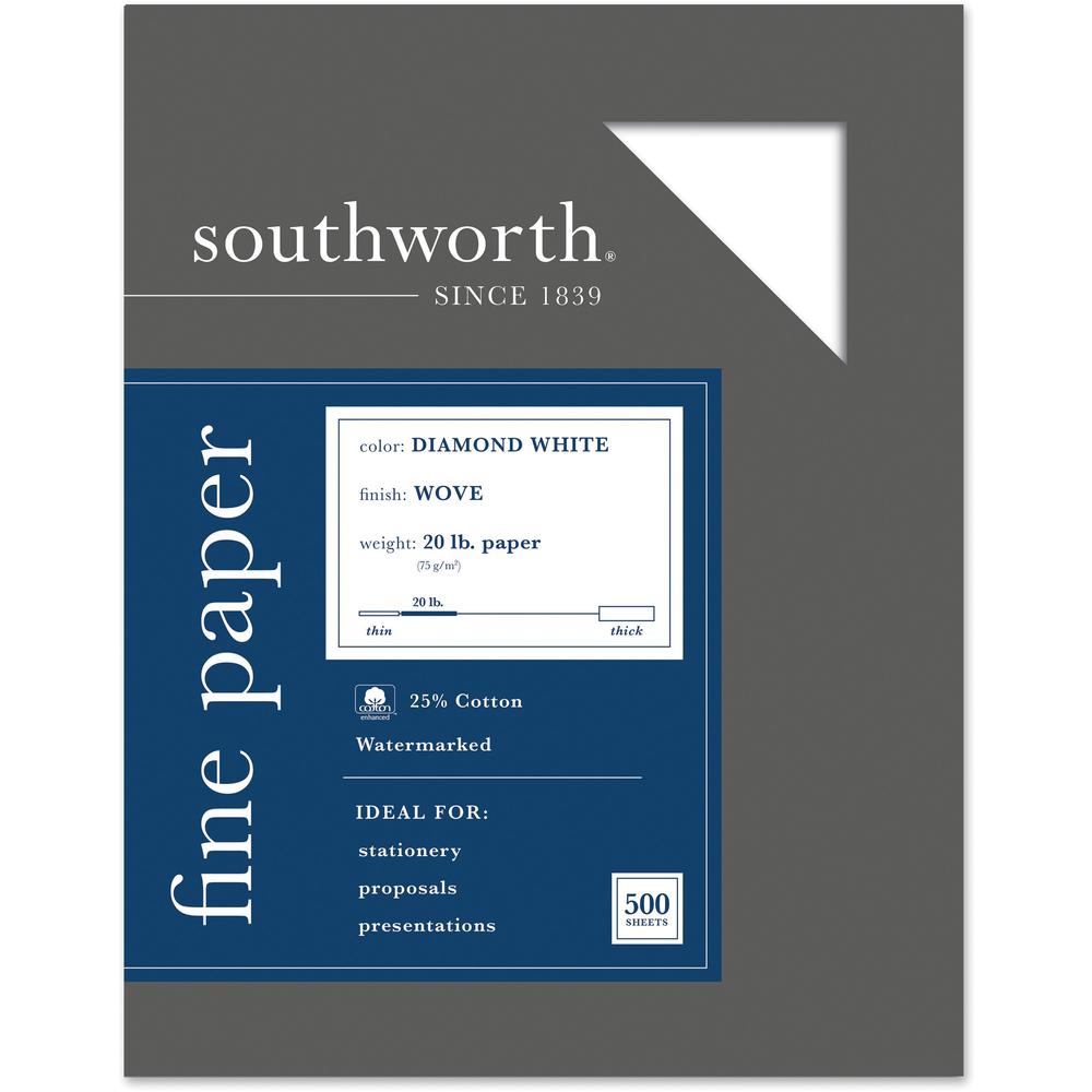 Southworth Diamond White Business Paper - Letter - 8 1/2" x 11" - 20 lb Basis Weight - Wove - 500 / Box. Picture 3