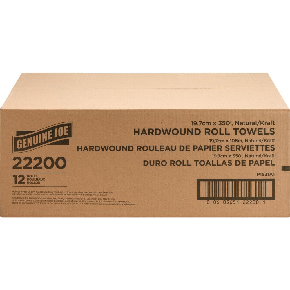 Genuine Joe Embossed Hardwound Roll Towels - 7.88" x 350 ft - Natural - Absorbent - For Restroom - 12 / Carton. Picture 6