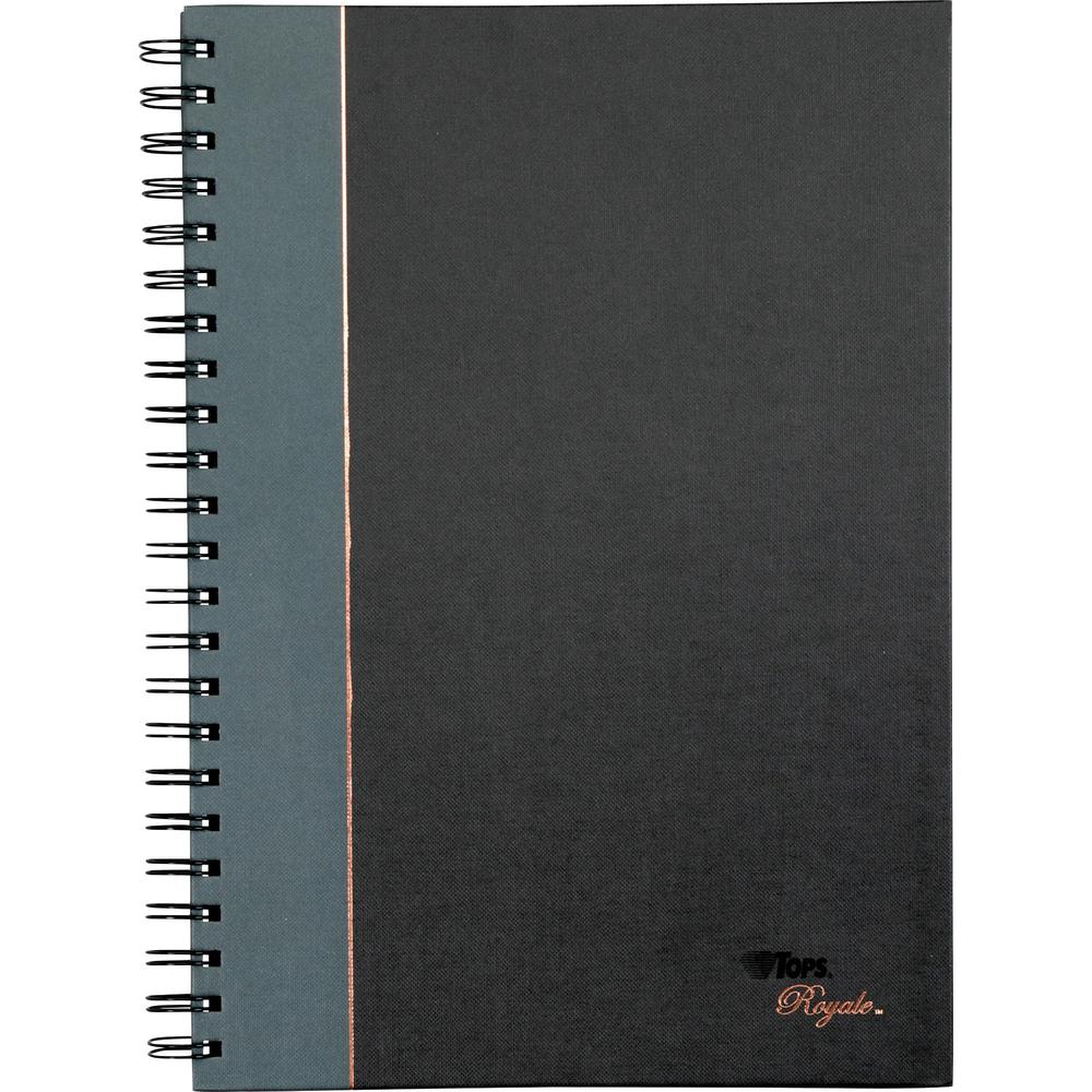 TOPS Sophisticated Business Executive Notebooks - 96 Sheets - Wire Bound - 20 lb Basis Weight - 8 1/4" x 11 3/4" - White Paper - Gray Binding - Black Cover - Hard Cover, Numbered, Ribbon Marker, Heavy. Picture 2
