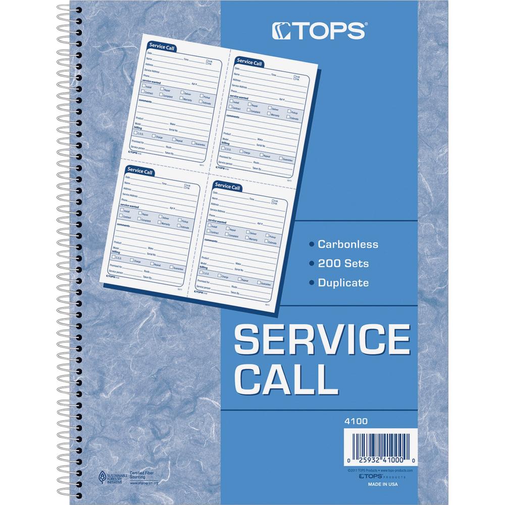 TOPS Service Call 2-part Spiral Message Slip Book - 200 Sheet(s) - Spiral Bound - 2 PartCarbonless Copy - 5.50" x 4" Form Size - 8.25" x 11" Sheet Size - White, Canary - Red Print Color - 1 Each. Picture 4