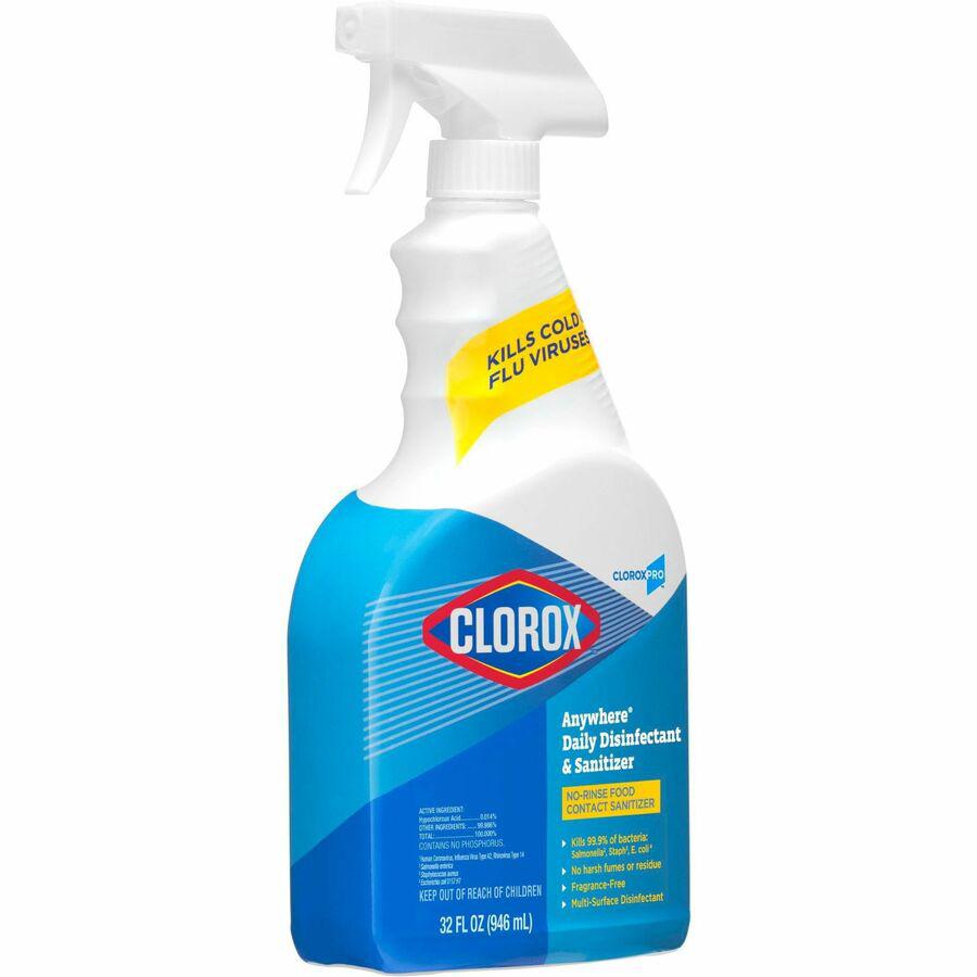 CloroxPro&trade; Anywhere Daily Disinfectant and Sanitizer - For Nonporous Surface - 32 fl oz (1 quart) - 1 Each - Residue-free - Clear. Picture 18