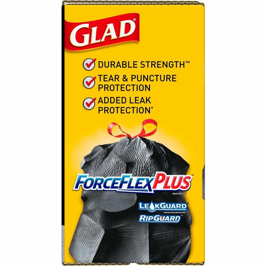 Glad Large Drawstring Trash Bags - ForceFlexPlus - 30 gal Capacity - 30" Width x 32" Length - 1.05 mil (27 Micron) Thickness - Black - 70/Carton - Office Waste. Picture 13