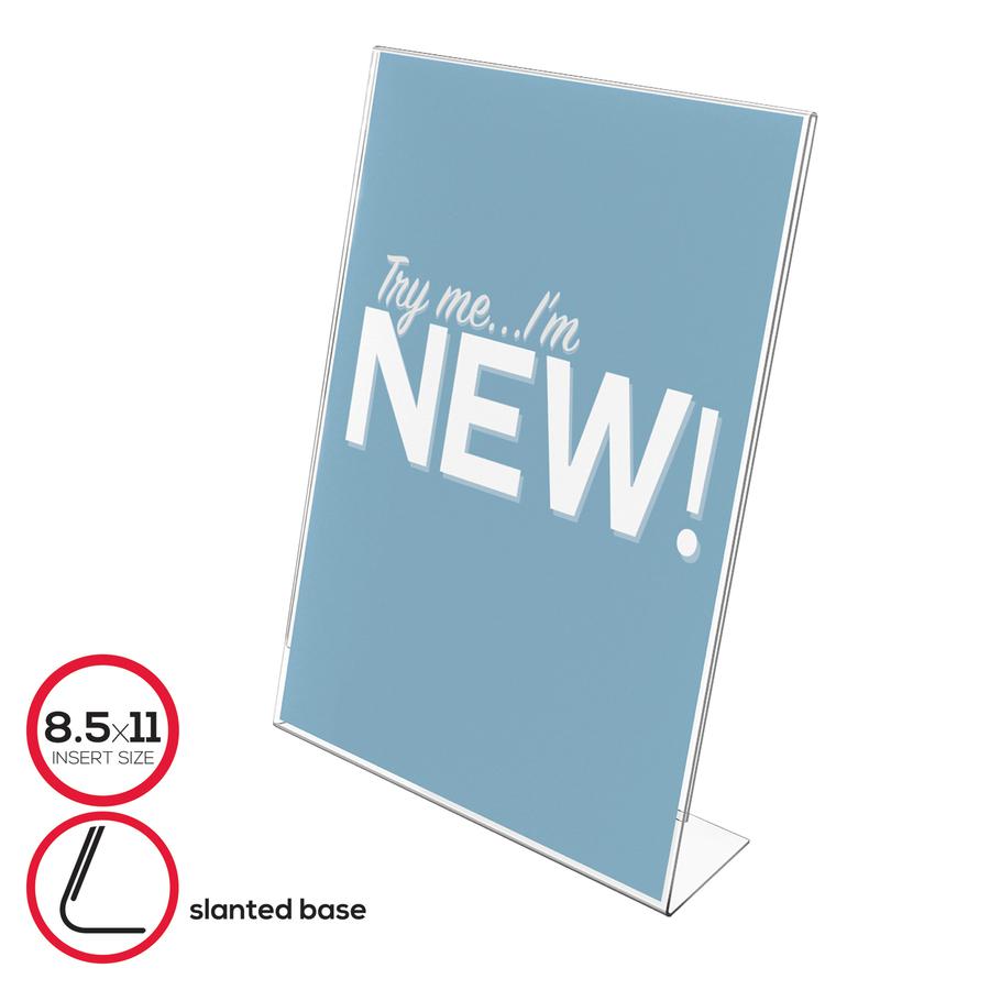 Deflecto Classic Image Slanted Sign Holder - 1 Each - 8.5" Width x 11" Height - Rectangular Shape - Side-loading, Self-standing - Indoor, Outdoor - Plastic - Clear. Picture 3