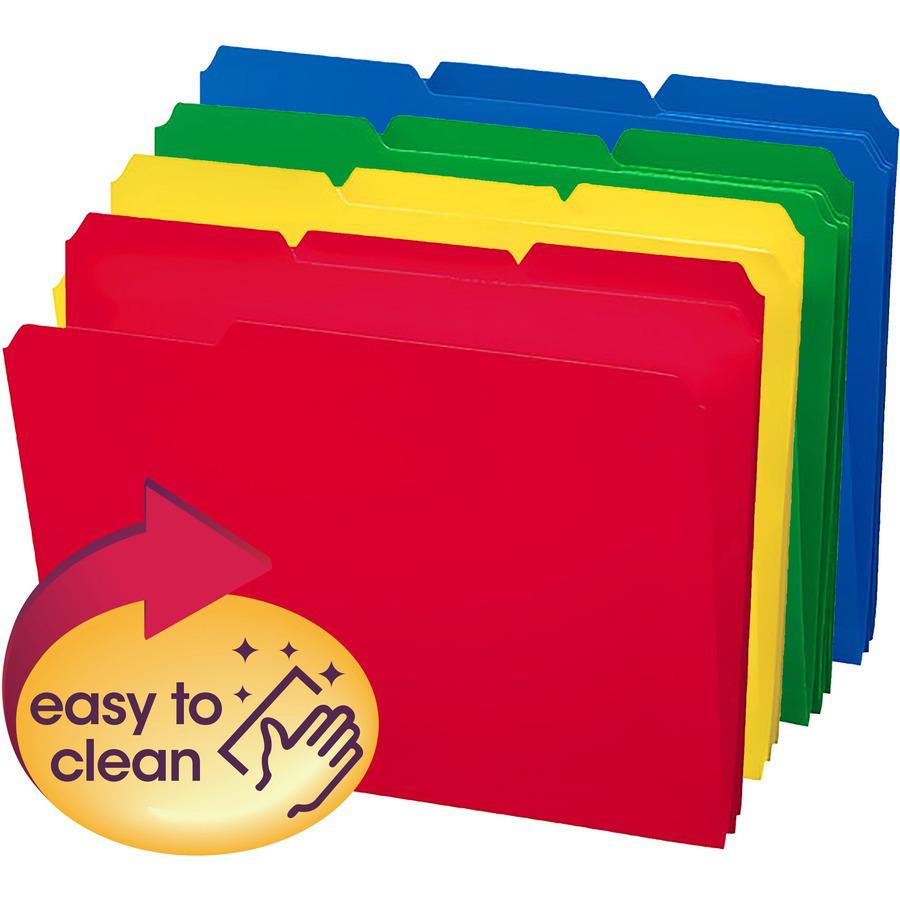 Smead 1/3 Tab Cut Letter Top Tab File Folder - 8 1/2" x 11" - 3/4" Expansion - Top Tab Location - Assorted Position Tab Position - Polypropylene - Blue, Green, Yellow, Red - 24 / Box. Picture 10