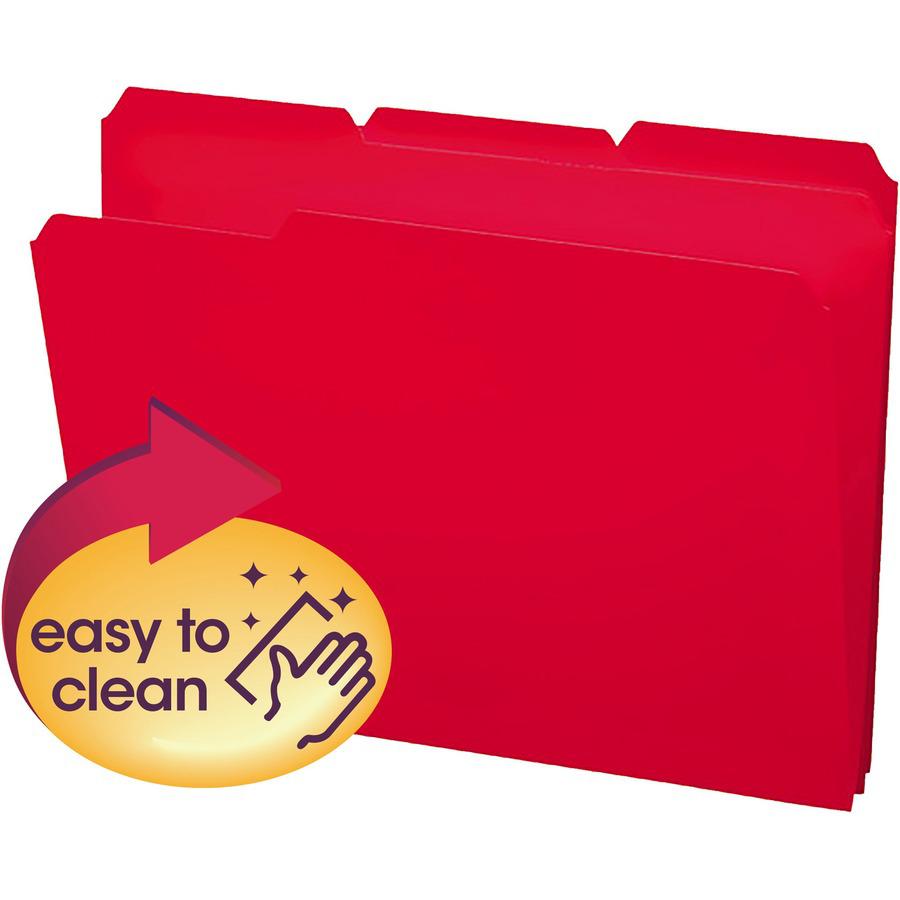 Smead 1/3 Tab Cut Letter Top Tab File Folder - 8 1/2" x 11" - 3/4" Expansion - Top Tab Location - Assorted Position Tab Position - Polypropylene - Red - 24 / Box. Picture 5