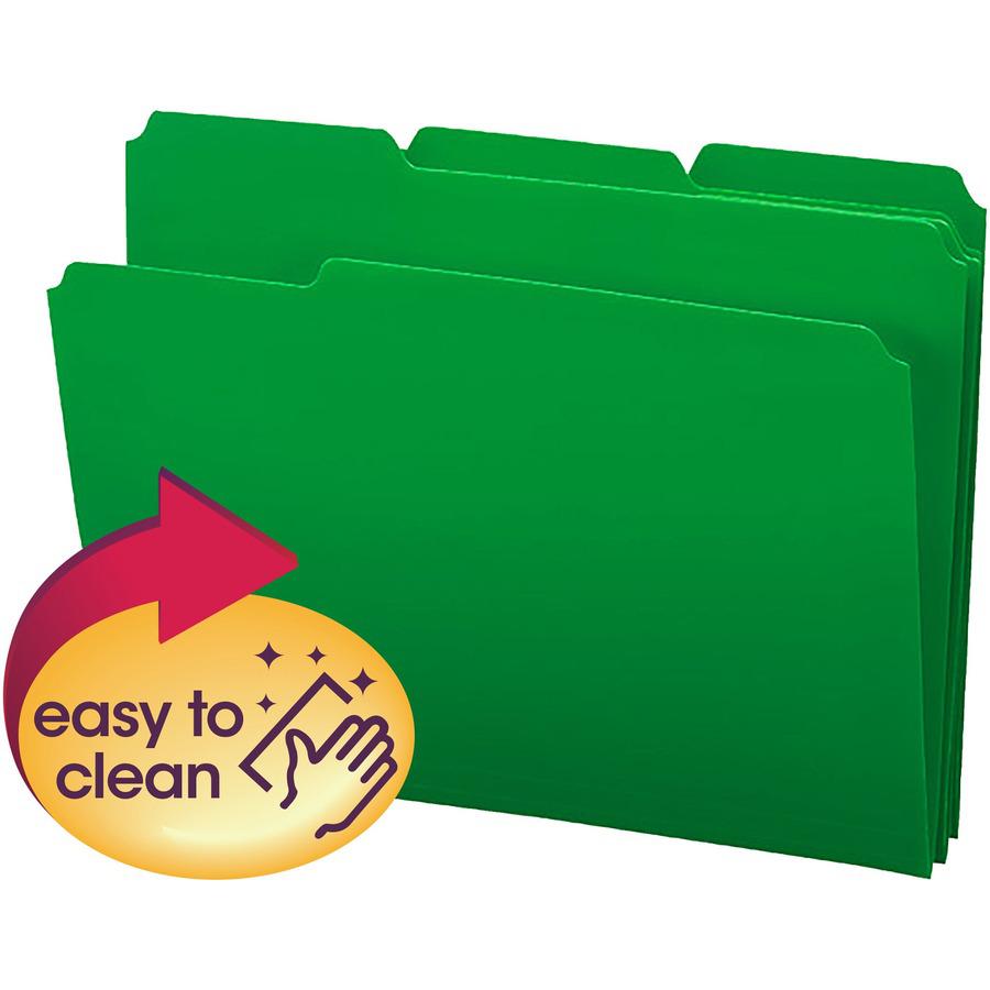 Smead 1/3 Tab Cut Letter Top Tab File Folder - 8 1/2" x 11" - 3/4" Expansion - Top Tab Location - Assorted Position Tab Position - Polypropylene - Green - 24 / Box. Picture 5