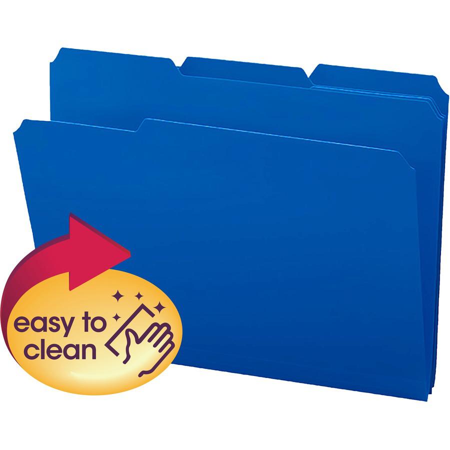 Smead 1/3 Tab Cut Letter Top Tab File Folder - 8 1/2" x 11" - Top Tab Location - Assorted Position Tab Position - Polypropylene - Blue - 24 / Box. Picture 5