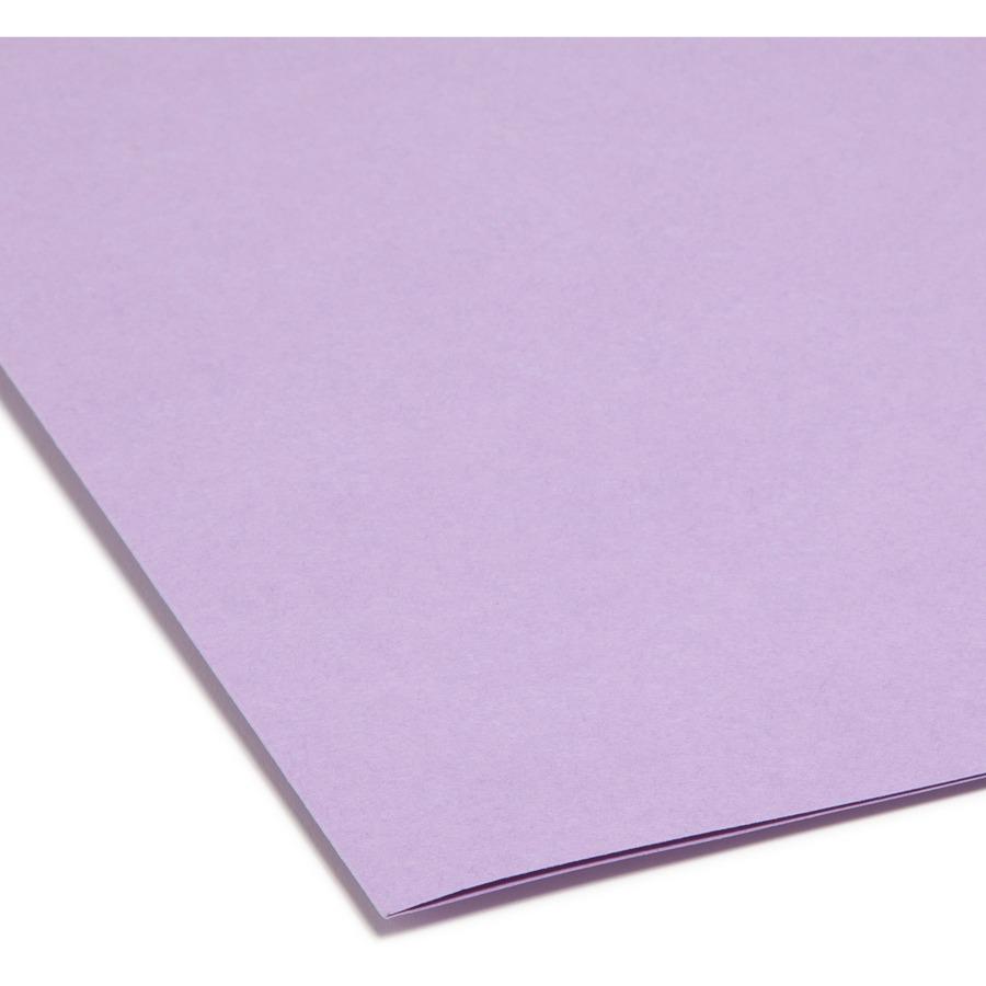 Smead Colored 1/3 Tab Cut Letter Recycled Top Tab File Folder - 8 1/2" x 11" - 3/4" Expansion - Top Tab Location - Assorted Position Tab Position - Lavender - 10% Recycled - 100 / Box. Picture 8