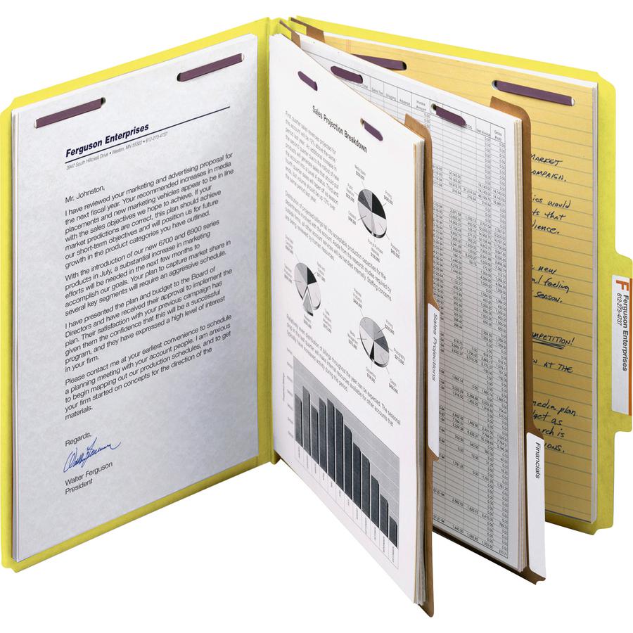 Smead SafeSHIELD Fasteners 2 Divider Classification Folders - Letter - 8 1/2" x 11" Sheet Size - 2" Expansion - 2 Fastener(s) - 2" Fastener Capacity for Folder - 2/5 Tab Cut - Right of Center Tab Loca. Picture 5