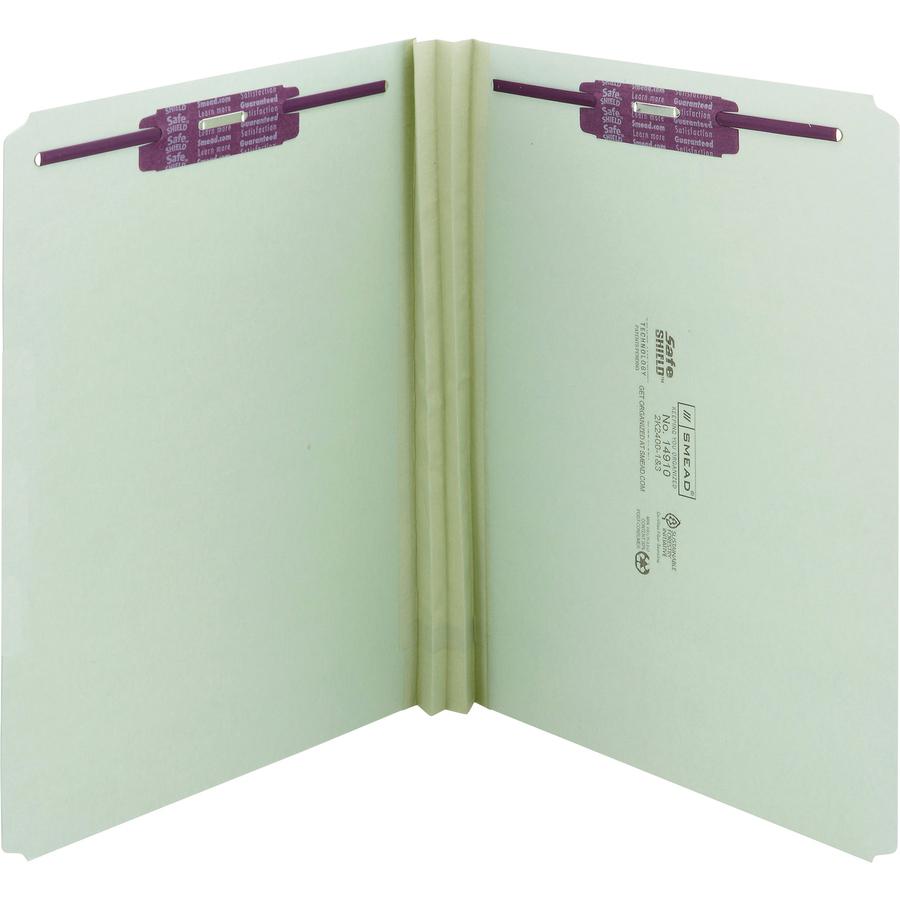 Smead Straight Tab Cut Letter Recycled Fastener Folder - 8 1/2" x 11" - 2" Expansion - 2 x 2S Fastener(s) - 2" Fastener Capacity for Folder - Pressboard - Gray, Green - 100% Recycled - 25 / Box. Picture 3