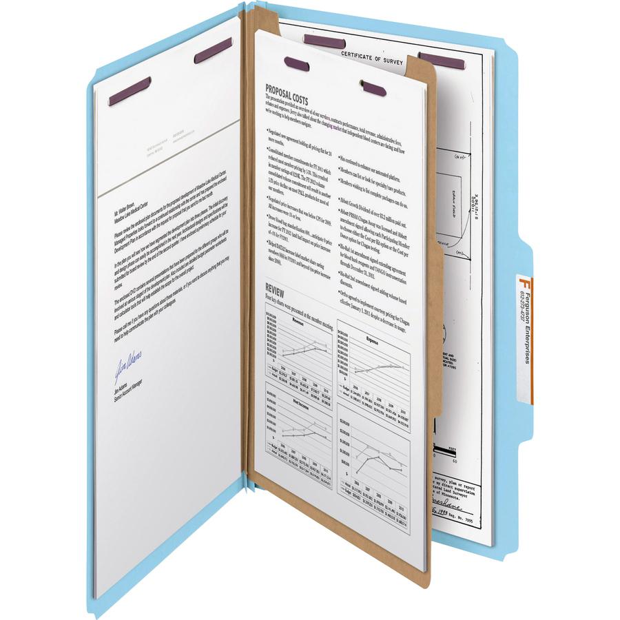 Smead SafeSHIELD 2/5 Tab Cut Legal Recycled Classification Folder - 8 1/2" x 14" - 2" Expansion - 2 x 2S Fastener(s) - 2" Fastener Capacity for Folder - Top Tab Location - Right of Center Tab Position. Picture 3