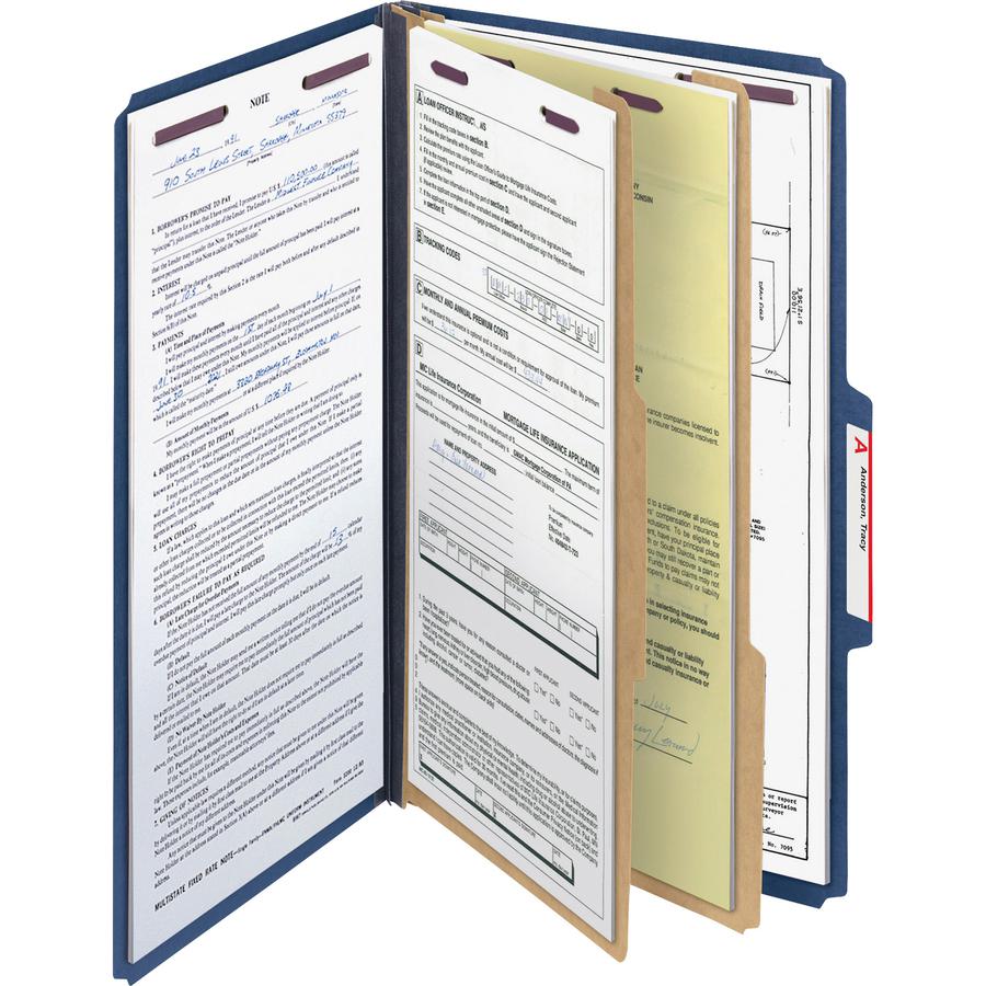 Smead SafeSHIELD 2/5 Tab Cut Legal Recycled Classification Folder - 8 1/2" x 14" - 2" Expansion - 2 x 2S Fastener(s) - 2" Fastener Capacity for Folder - Top Tab Location - Right of Center Tab Position. Picture 7